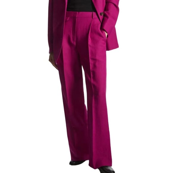 COS Pants - COS Womens Fuchsia Wide-Leg Pleated Linen-Blend Trousers Size 4